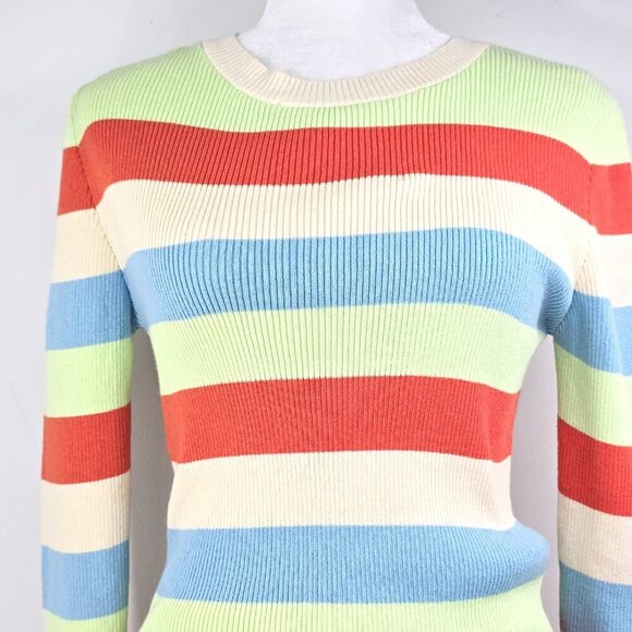 NWT ZARA Ribbed Knit Multicolor Striped Fitted Long Sleeved Dress - Picture 7 of 12